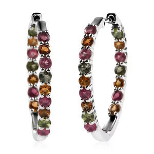 Multi-Tourmaline Inside Out Hoop Earrings In 925 Sterling Silver